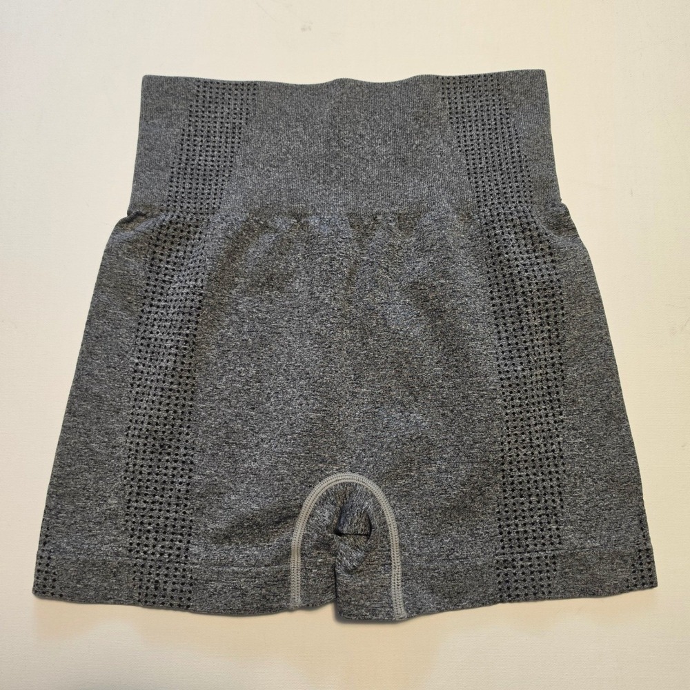 Seamless High Waist Perforated Athletic Biker Shorts Gray Size Small